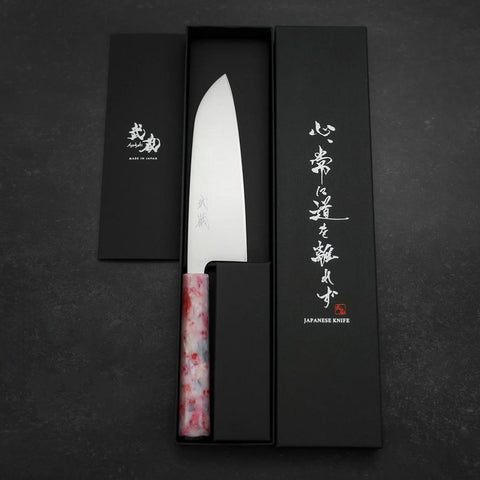 Santoku AUS-8 Poliert Ozeanplastik Sakura Griff 165mm-[Musashi]-[Japan-Küchenmesser]