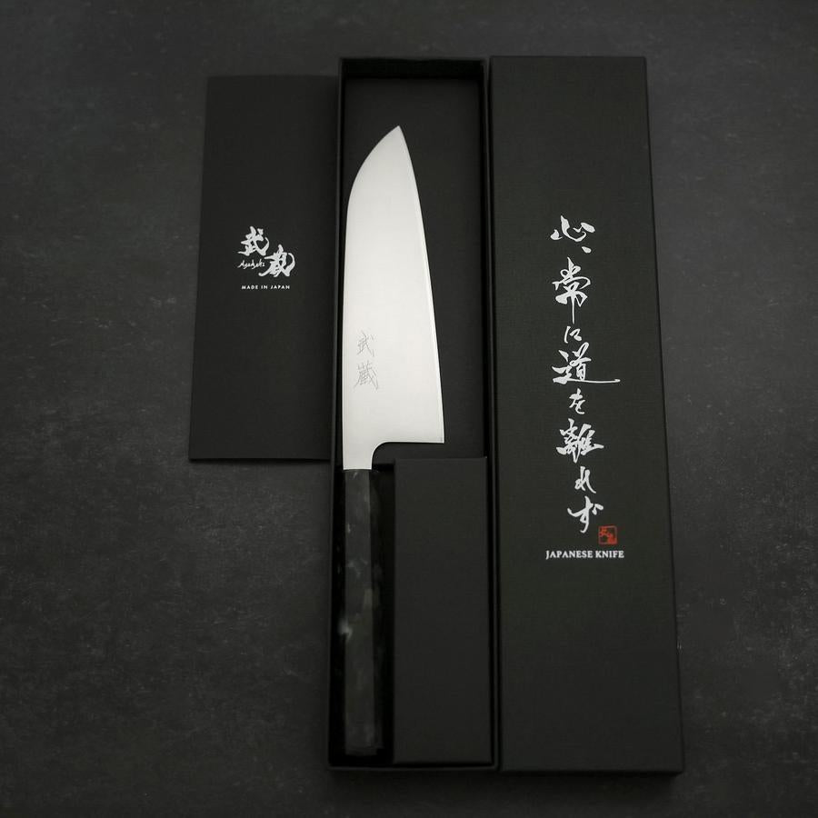 Santoku AUS-8 Poliert Schwarzer Ozeanplastik Griff 165mm-[Musashi]-[Japan-Küchenmesser]