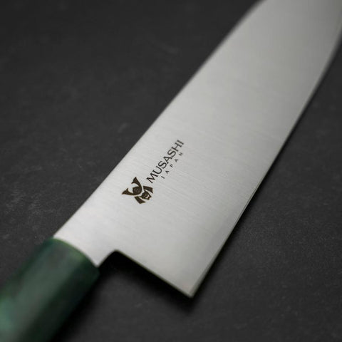 Santoku AUS-8 Polished Ocean Green Handle 180mm-[Musashi]-[Japan-Küchenmesser]