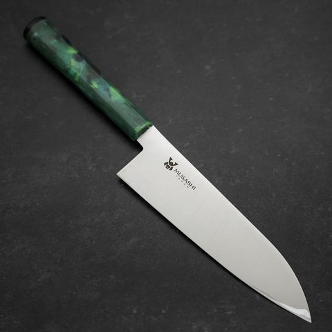 Santoku AUS-8 Polished Ocean Green Handle 180mm-[Musashi]-[Japan-Küchenmesser]