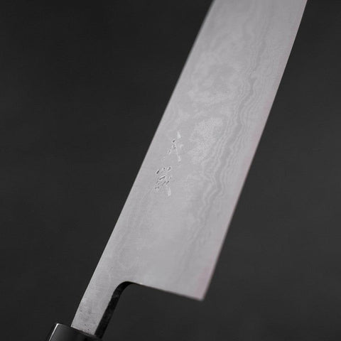 Santoku Aogami-Super Damast Büffelhorn und Magnolienholz Griff 165mm-[Musashi]-[Japan-Küchenmesser]