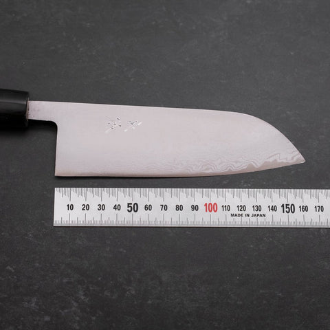 Santoku Aogami-Super Damast Büffelhorn und Magnolienholz Griff 165mm-[Musashi]-[Japan-Küchenmesser]
