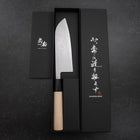 Santoku Aogami-Super Damast Büffelhorn und Magnolienholz Griff 165mm-[Musashi]-[Japan-Küchenmesser]