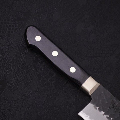 Santoku Aogami-Super Edelstahlummantelung Kurouchi Tsuchime Schwarzer Westlicher Griff 180mm-[Musashi]-[Japan-Küchenmesser]