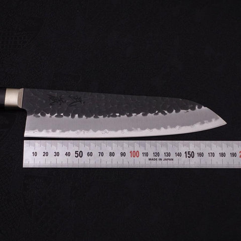 Santoku Aogami-Super Edelstahlummantelung Kurouchi Tsuchime Schwarzer Westlicher Griff 180mm-[Musashi]-[Japan-Küchenmesser]
