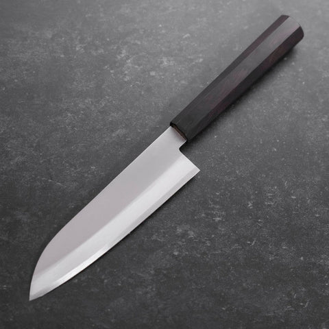 Santoku Aogami-Super Edelstahlummantelung, Poliert Büffelhorn und Ebenholz Griff, 140mm-[Musashi]-[Japan-Küchenmesser]