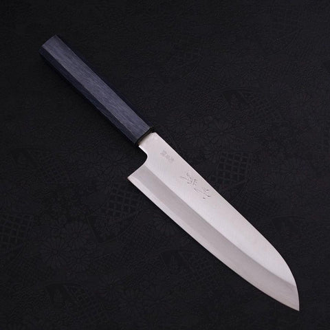 Santoku Aogami-Super Edelstahlummantelung, Poliert Urushi Griff Dunkelblau, 180mm-[Musashi]-[Japan-Küchenmesser]