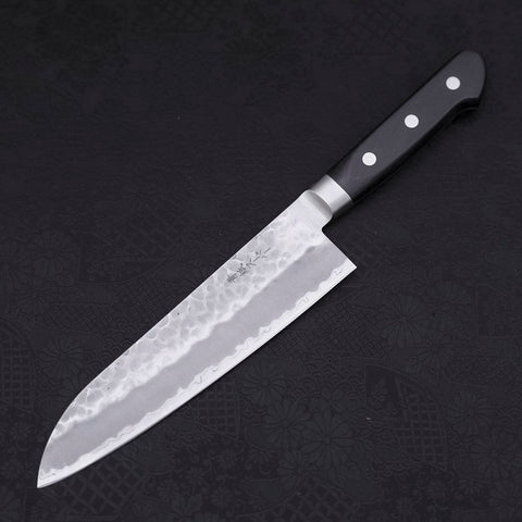 Santoku Aogami-Super Edelstahlummantelung, Tsuchime Westlicher Griff, 180mm-[Musashi]-[Japan-Küchenmesser]