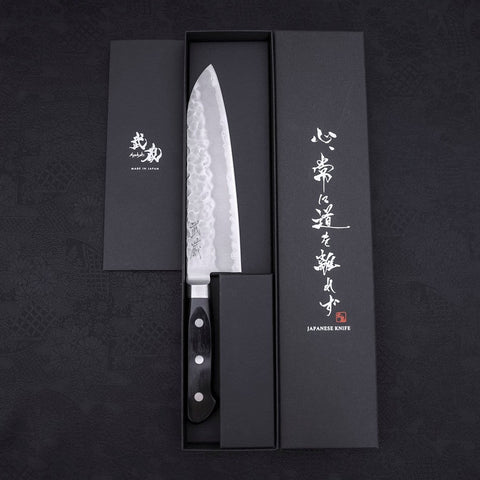 Santoku Aogami-Super Edelstahlummantelung, Tsuchime Westlicher Griff, 180mm-[Musashi]-[Japan-Küchenmesser]