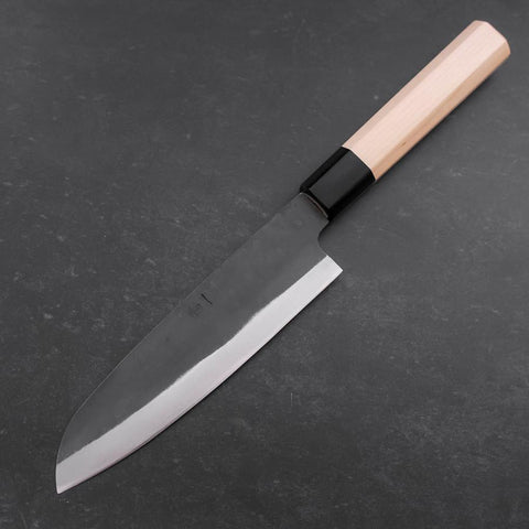 Santoku Blue Steel #1 Edelstahlummantelung Kurouchi Büffelhorn und Magnolienholz Griff 165mm-[Musashi]-[Japan-Küchenmesser]