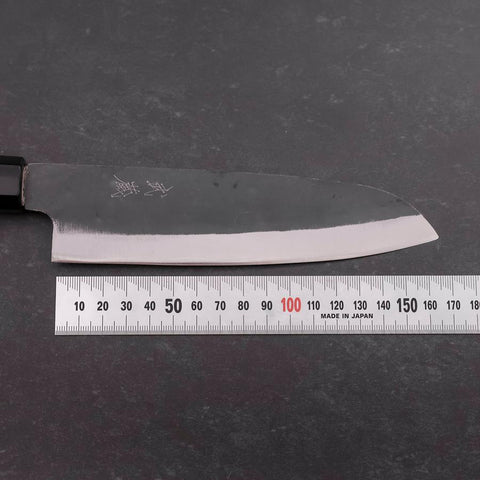 Santoku Blue Steel #1 Edelstahlummantelung Kurouchi Büffelhorn und Magnolienholz Griff 165mm-[Musashi]-[Japan-Küchenmesser]