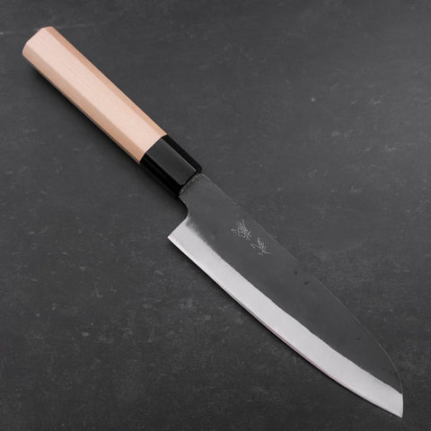 Santoku Blue Steel #1 Edelstahlummantelung Kurouchi Büffelhorn und Magnolienholz Griff 165mm-[Musashi]-[Japan-Küchenmesser]