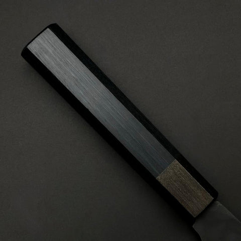 Santoku Blue Steel #1 Edelstahlummantelung Kurouchi Dunkelblauer Urushi Griff 170mm-[Musashi]-[Japan-Küchenmesser]