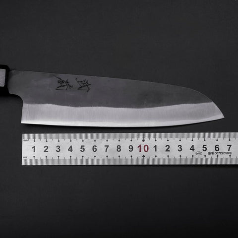 Santoku Blue Steel #1 Edelstahlummantelung Kurouchi Dunkelblauer Urushi Griff 170mm-[Musashi]-[Japan-Küchenmesser]