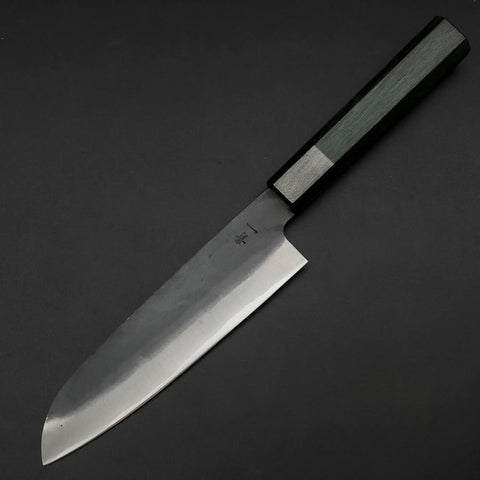 Santoku Blue Steel #1 Edelstahlummantelung Kurouchi Grüner Urushi Griff 170mm-[Musashi]-[Japan-Küchenmesser]
