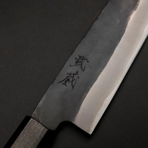Santoku Blue Steel #1 Edelstahlummantelung Kurouchi Grüner Urushi Griff 170mm-[Musashi]-[Japan-Küchenmesser]