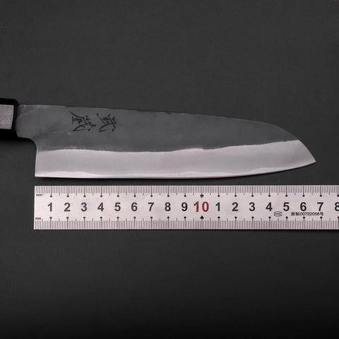 Santoku Blue Steel #1 Edelstahlummantelung Kurouchi Grüner Urushi Griff 170mm-[Musashi]-[Japan-Küchenmesser]