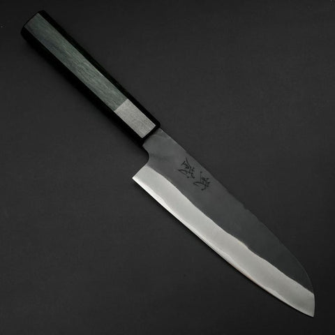 Santoku Blue Steel #1 Edelstahlummantelung Kurouchi Grüner Urushi Griff 170mm-[Musashi]-[Japan-Küchenmesser]