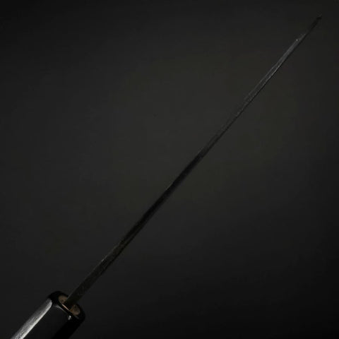 Santoku Blue Steel #1 Kurouchi Büffelhorn und Magnolienholz Griff 165mm-[Musashi]-[Japan-Küchenmesser]