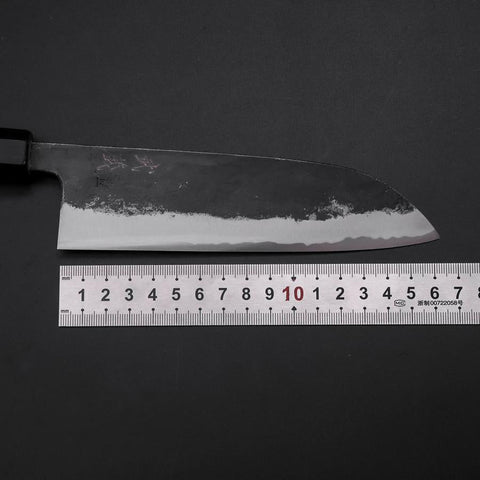 Santoku Blue Steel #1 Kurouchi Büffelhorn und Magnolienholz Griff 165mm-[Musashi]-[Japan-Küchenmesser]