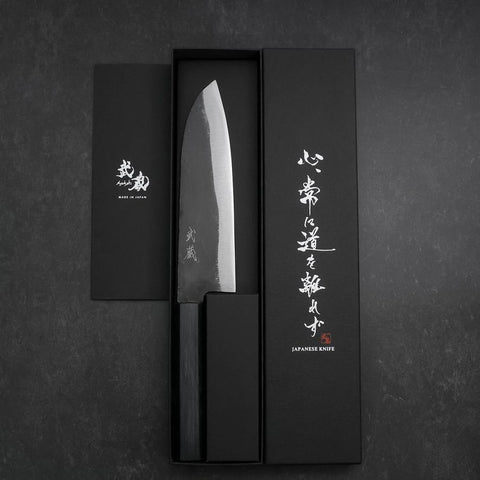 Santoku Blue Steel #1 Kurouchi Büffelhorn und Ebenholz Griff 165mm-[Musashi]-[Japan-Küchenmesser]