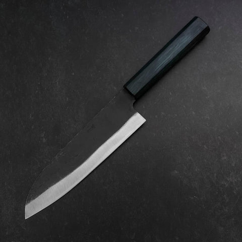 Santoku Blue Steel #1 Kurouchi Dark Blue Urushi Handle 180mm (7”)-[Musashi]-[Japan-Küchenmesser]
