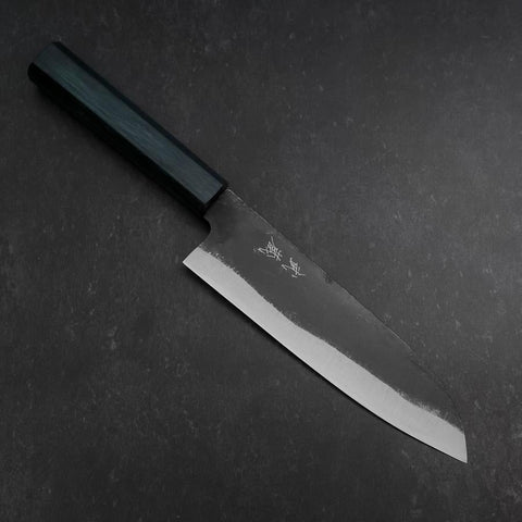 Santoku Blue Steel #1 Kurouchi Dark Blue Urushi Handle 180mm (7”)-[Musashi]-[Japan-Küchenmesser]