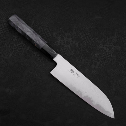 Santoku Blue Steel #1, Suminagashi Ahorn Griff in Blau, 170mm-[Musashi]-[Japan-Küchenmesser]