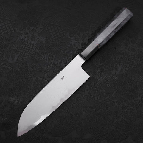 Santoku Blue Steel #1 Suminagashi Blauer Ahornholz Griff 170mm-[Musashi]-[Japan-Küchenmesser]