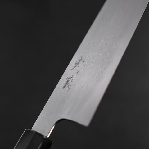 Santoku Blue Steel #1 Suminagashi Büffelhorn und Ebenholz Griff 170mm-[Musashi]-[Japan-Küchenmesser]
