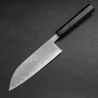Santoku Blue Steel #2 Damast Büffelhorn und Ebenholz Griff 165mm-[Musashi]-[Japan-Küchenmesser]