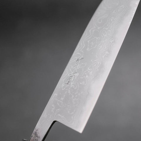 Santoku Blue Steel #2 Damast Büffelhorn und Ebenholz Griff 165mm-[Musashi]-[Japan-Küchenmesser]