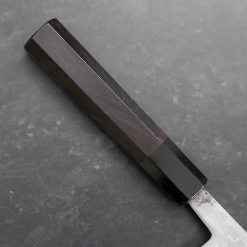 Santoku Blue Steel #2 Damast Büffelhorn und Ebenholz Griff 165mm-[Musashi]-[Japan-Küchenmesser]