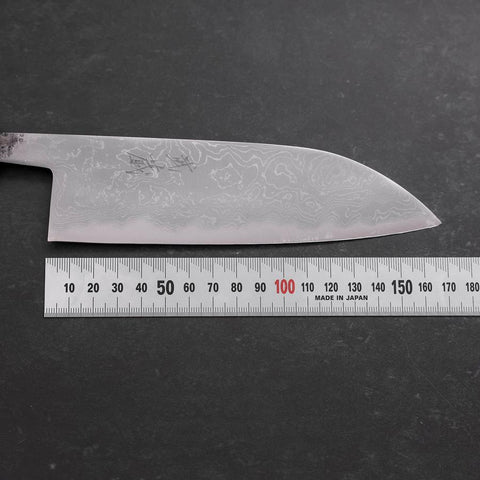 Santoku Blue Steel #2 Damast Büffelhorn und Ebenholz Griff 165mm-[Musashi]-[Japan-Küchenmesser]