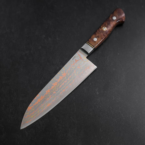 Santoku Blue Steel #2 Edelstahlummantelung Kolorierter Damast Westlicher Quittenholz Griff 180mm-[Musashi]-[Japan-Küchenmesser]