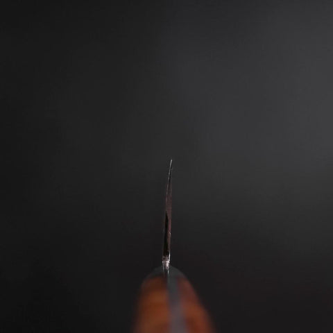 Santoku Blue Steel #2 Edelstahlummantelung Kolorierter Damast Westlicher Quittenholz Griff 180mm-[Musashi]-[Japan-Küchenmesser]