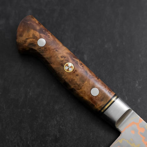 Santoku Blue Steel #2 Edelstahlummantelung Kolorierter Damast Westlicher Quittenholz Griff 180mm-[Musashi]-[Japan-Küchenmesser]