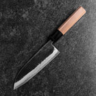 Santoku Blue Steel #2 Edelstahlummantelung Kurouchi Büffelhorn und Walnussholz Griff 165mm-[Musashi]-[Japan-Küchenmesser]