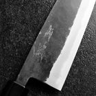 Santoku Blue Steel #2 Edelstahlummantelung Kurouchi Büffelhorn und Walnussholz Griff 165mm-[Musashi]-[Japan-Küchenmesser]
