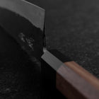 Santoku Blue Steel #2 Edelstahlummantelung Kurouchi Büffelhorn und Walnussholz Griff 165mm-[Musashi]-[Japan-Küchenmesser]