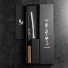 Santoku Blue Steel #2 Edelstahlummantelung Kurouchi Büffelhorn und Walnussholz Griff 165mm-[Musashi]-[Japan-Küchenmesser]