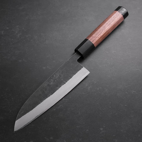Santoku Blue Steel #2 Edelstahlummantelung Kurouchi Walnuss Griff 165mm-[Musashi]-[Japan-Küchenmesser]