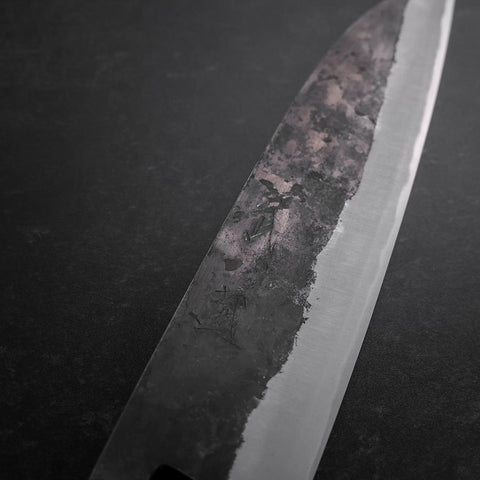Santoku Blue Steel #2 Edelstahlummantelung Kurouchi Walnuss Griff 165mm-[Musashi]-[Japan-Küchenmesser]