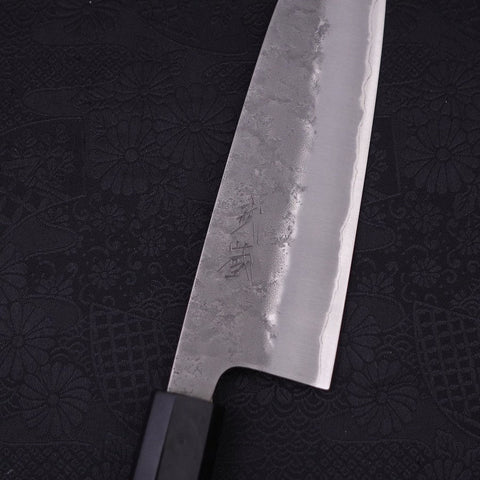 Santoku Blue Steel #2 Edelstahlummantelung Nashiji Büffelhorn und Ebenholz Griff 165mm-[Musashi]-[Japan-Küchenmesser]