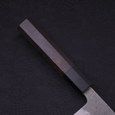 Santoku Blue Steel #2 Edelstahlummantelung Nashiji Büffelhorn und Ebenholz Griff 165mm-[Musashi]-[Japan-Küchenmesser]