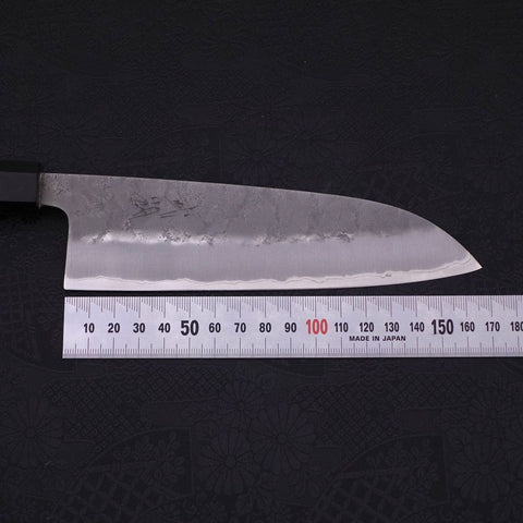 Santoku Blue Steel #2 Edelstahlummantelung Nashiji Büffelhorn und Ebenholz Griff 165mm-[Musashi]-[Japan-Küchenmesser]