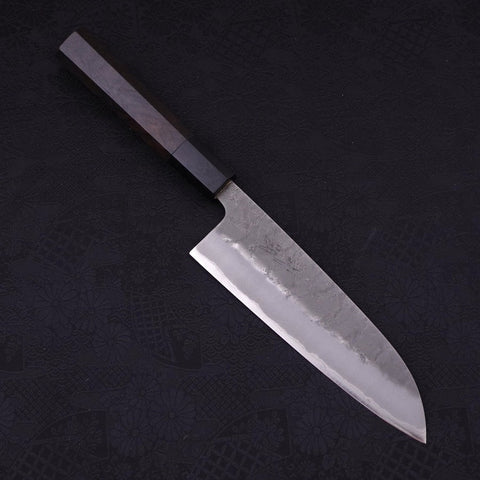 Santoku Blue Steel #2 Edelstahlummantelung Nashiji Büffelhorn und Ebenholz Griff 165mm-[Musashi]-[Japan-Küchenmesser]