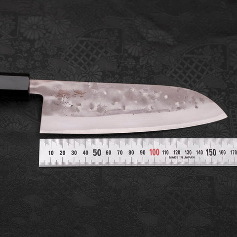 Santoku Blue Steel #2 Edelstahlummantelung Nashiji Büffelhorn und Teakholz Griff 165mm-[Musashi]-[Japan-Küchenmesser]