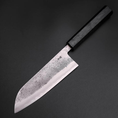 Santoku Blue Steel #2 Edelstahlummantelung Nashiji Dunkelblauer Urushi Griff 165mm-[Musashi]-[Japan-Küchenmesser]