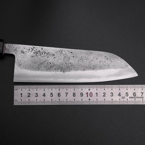 Santoku Blue Steel #2 Edelstahlummantelung Nashiji Dunkelblauer Urushi Griff 165mm-[Musashi]-[Japan-Küchenmesser]